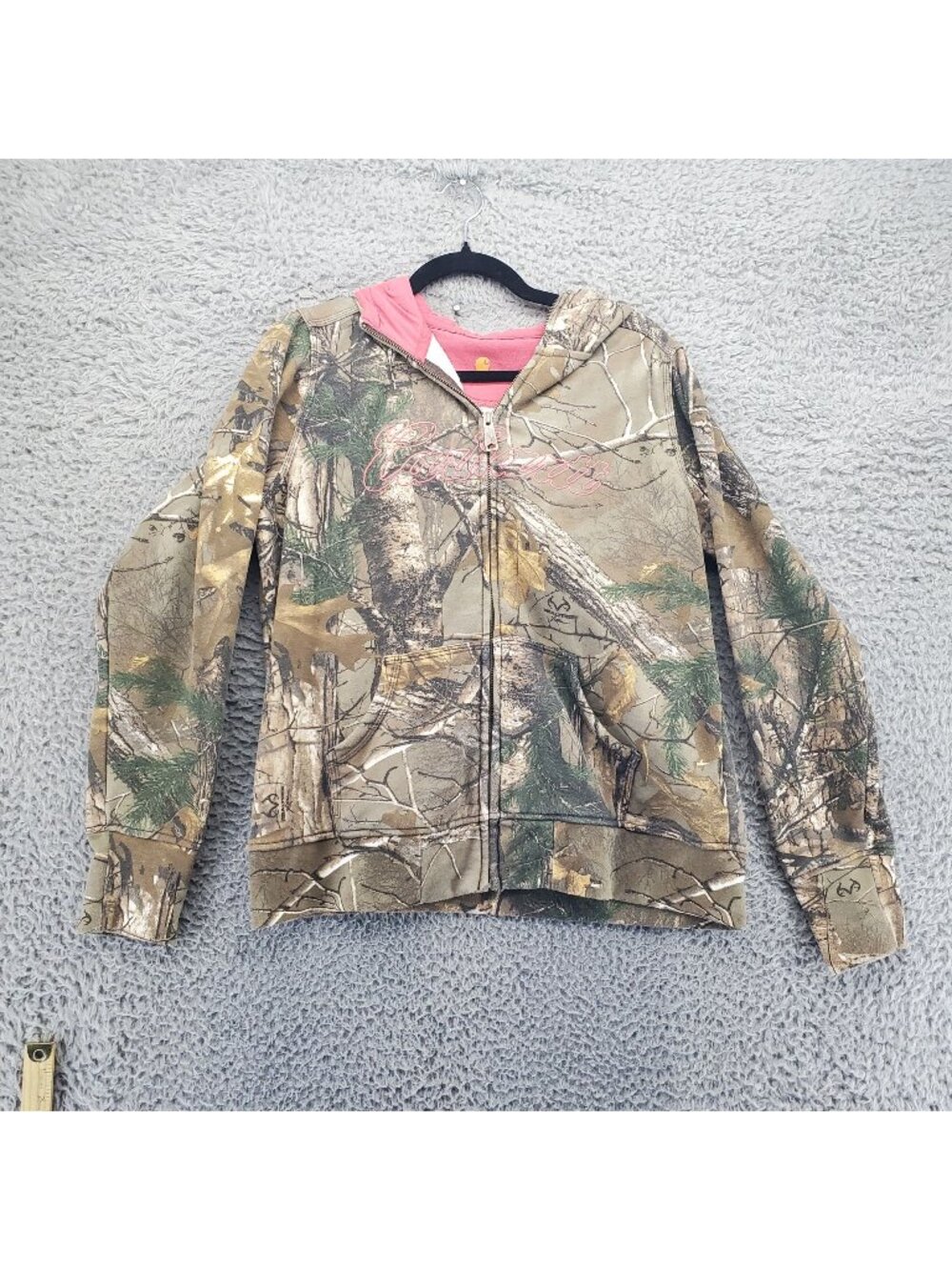 Carhartt Hoodie Womens Large Tan Camo Zip-Up Pink Lining